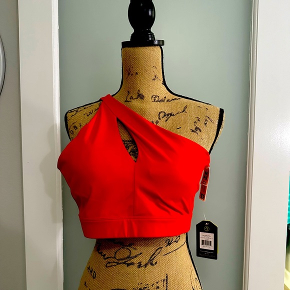 NWT ZUMBAWEAR “Zumba HAPPY” one shoulder sports bra XXL in Red Hot - Picture 1 of 8